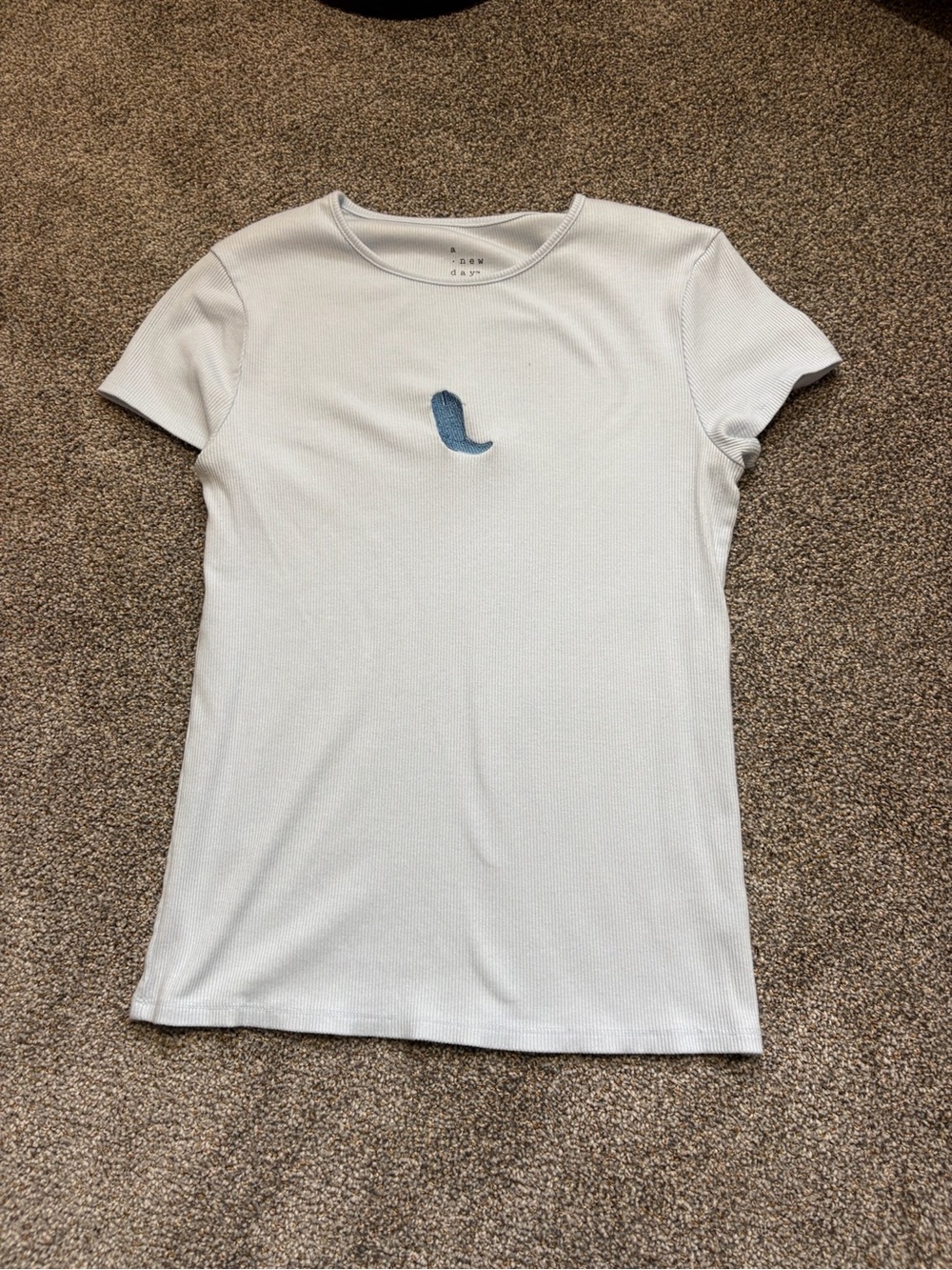 a new day White Ribbed Short-Sleeve Tee with Blue Embroidered Accent